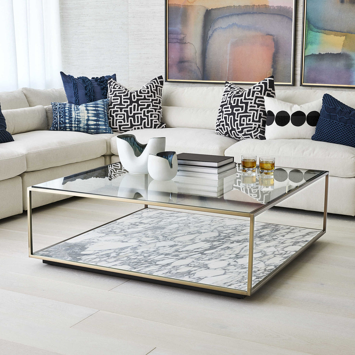 Arabella Marble & Brass Square Coffee Table