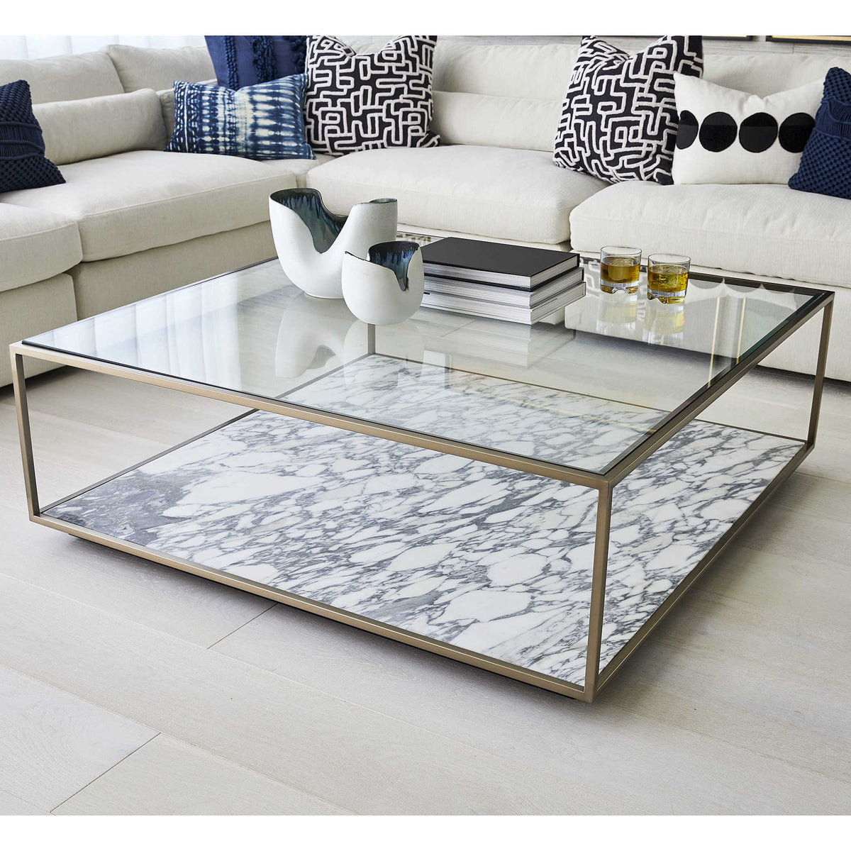 Arabella Marble & Brass Square Coffee Table