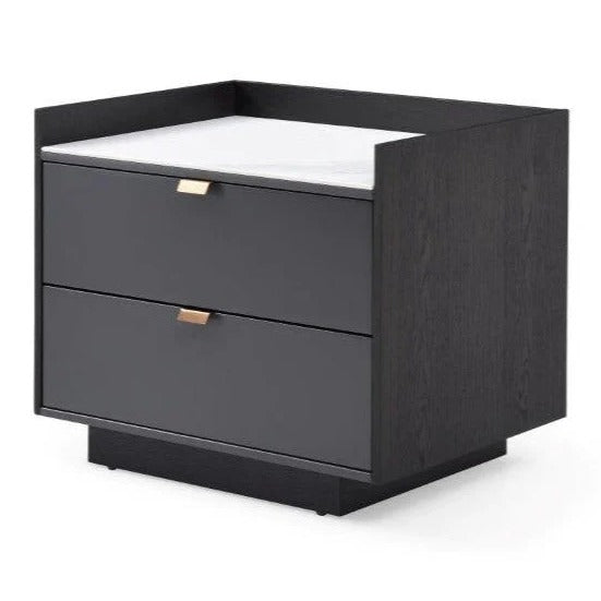 Saviour Bedside Table - White Marble & Anthracite/Grey Wash Oak