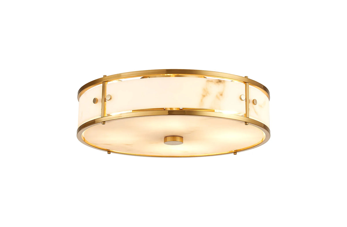 Hampstead round bathroom ceiling light in brass with grey alabaster effect glass