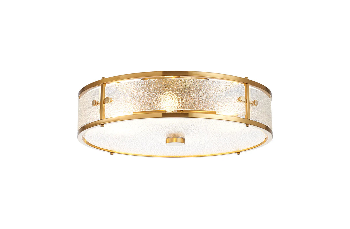 Hampstead round bathroom ceiling light in brass with clear diamond pattern glass