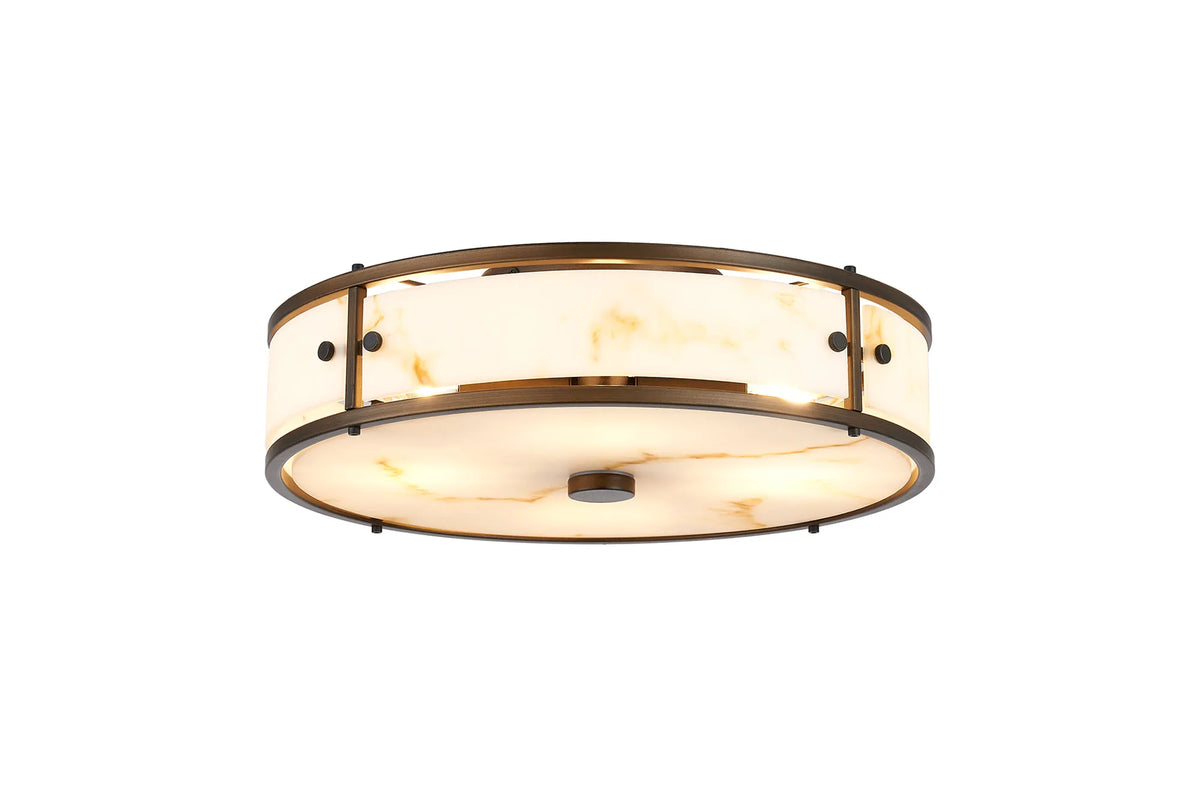 Hampstead round bathroom ceiling light in bronze with brown alabaster effect glass