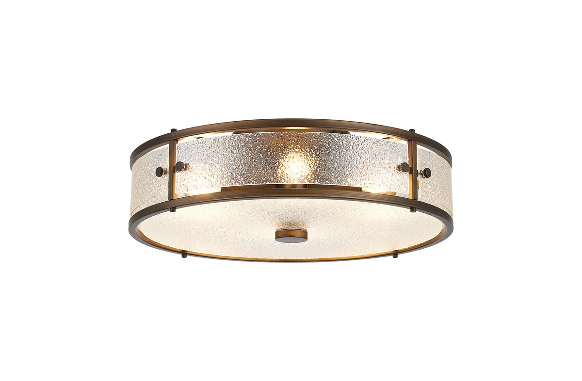 Hampstead round bathroom ceiling light in bronze with clear diamond pattern glass