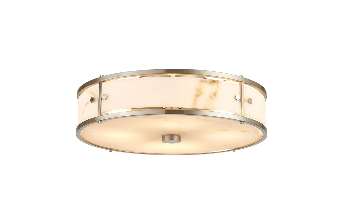 Hampstead round bathroom ceiling light in satin nickel with grey alabaster effect glass