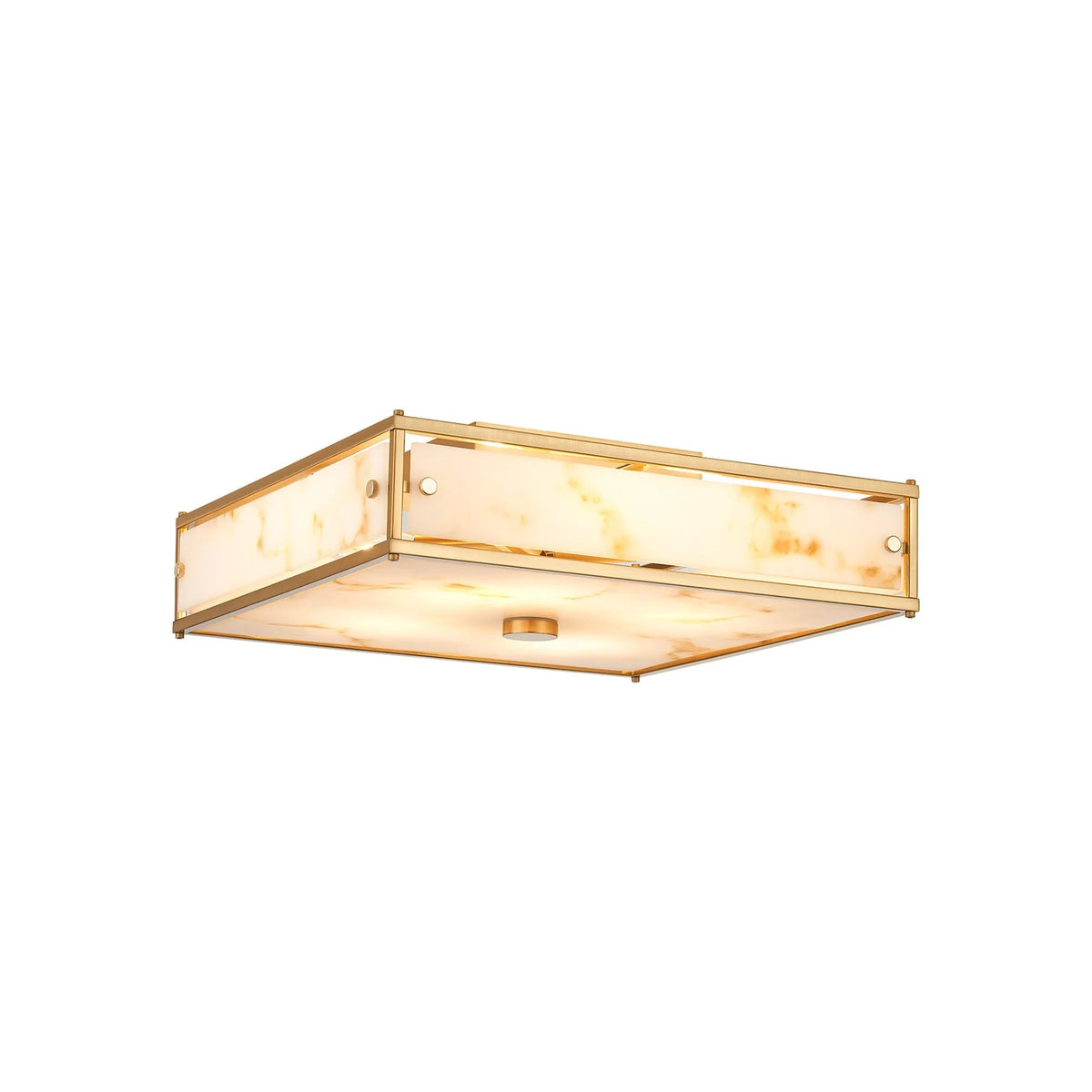 Hampstead square IP44 bathroom ceiling light in brass with brown alabaster effect glass