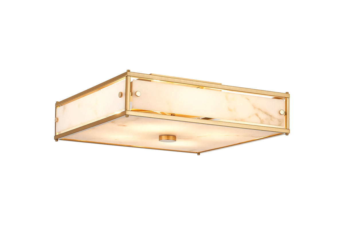 Hampstead square bathroom ceiling light in brass with grey alabaster effect glass