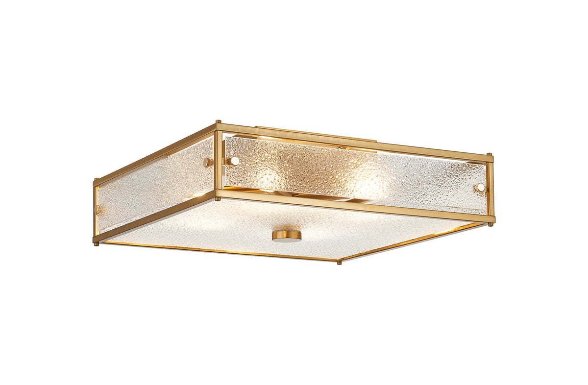 Hampstead square bathroom ceiling light in brass with clear diamond pattern glass