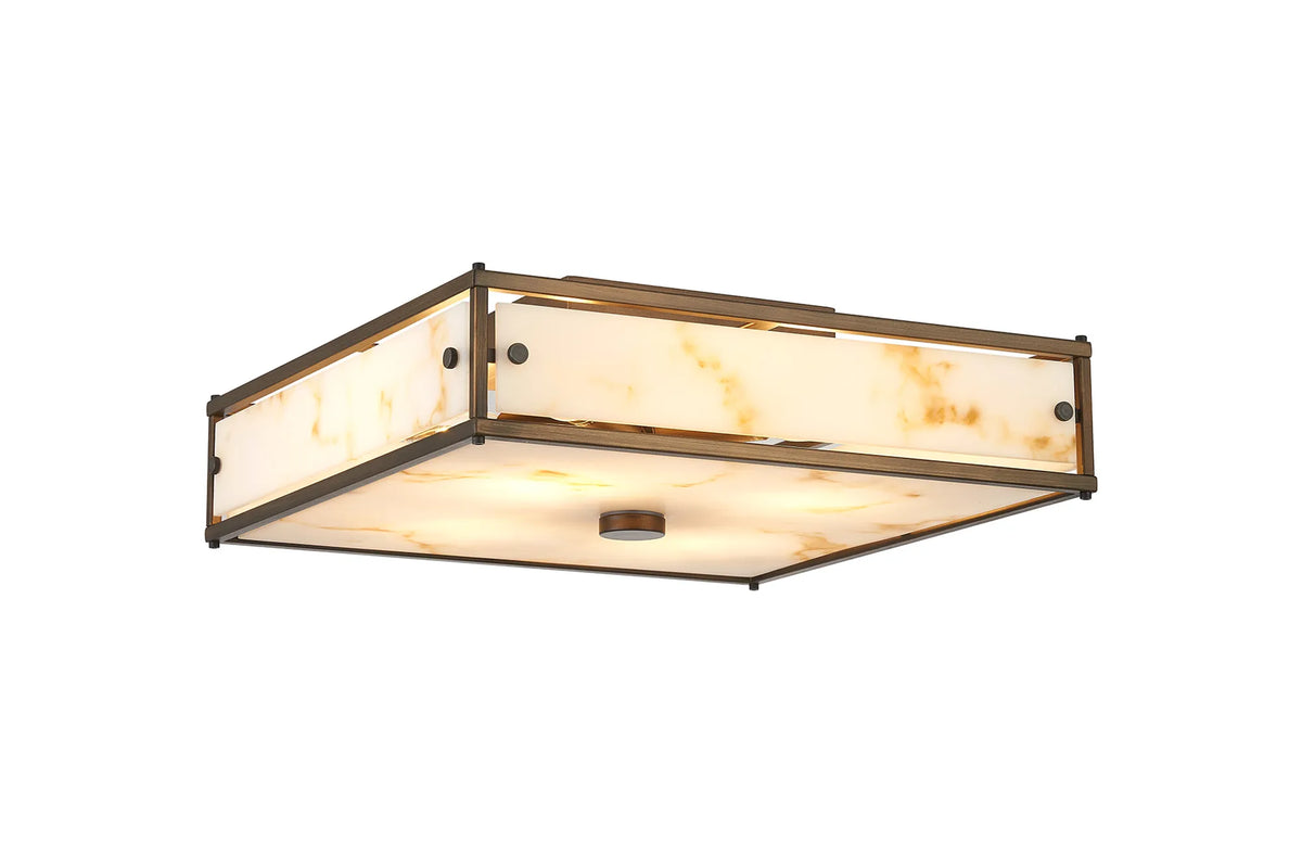 Hampstead square bathroom ceiling light in bronze with brown alabaster effect glass