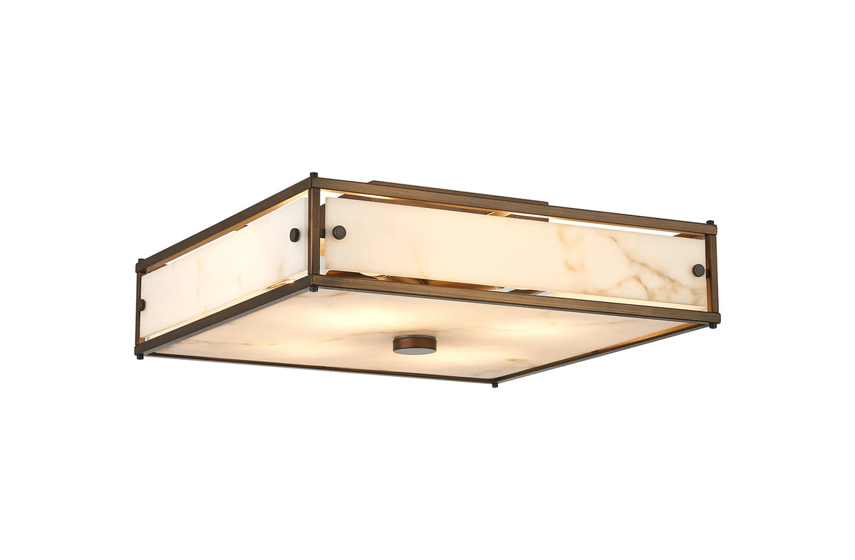 Hampstead square bathroom ceiling light in bronze with grey alabaster effect glass