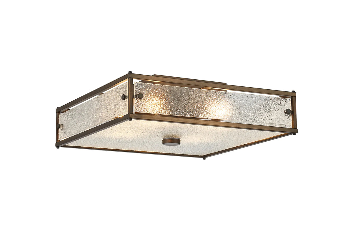 Hampstead square bathroom ceiling light in bronze with clear diamond pattern glass