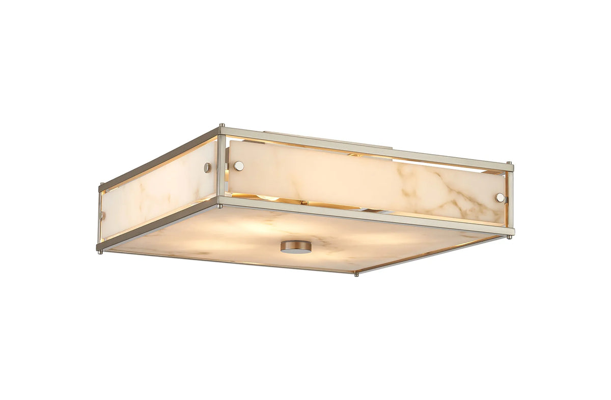Hampstead square bathroom ceiling light in satin nickel with grey alabaster effect glass