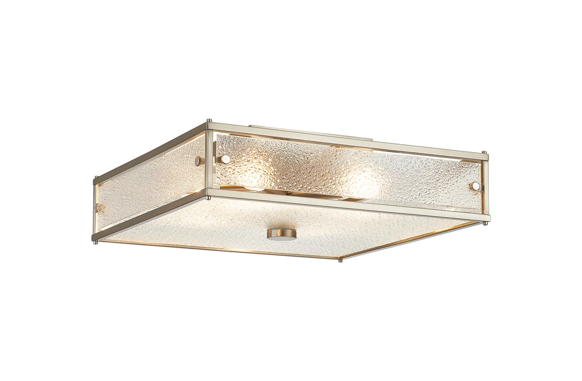 Hampstead square bathroom ceiling light in satin nickel with clear diamond pattern glass