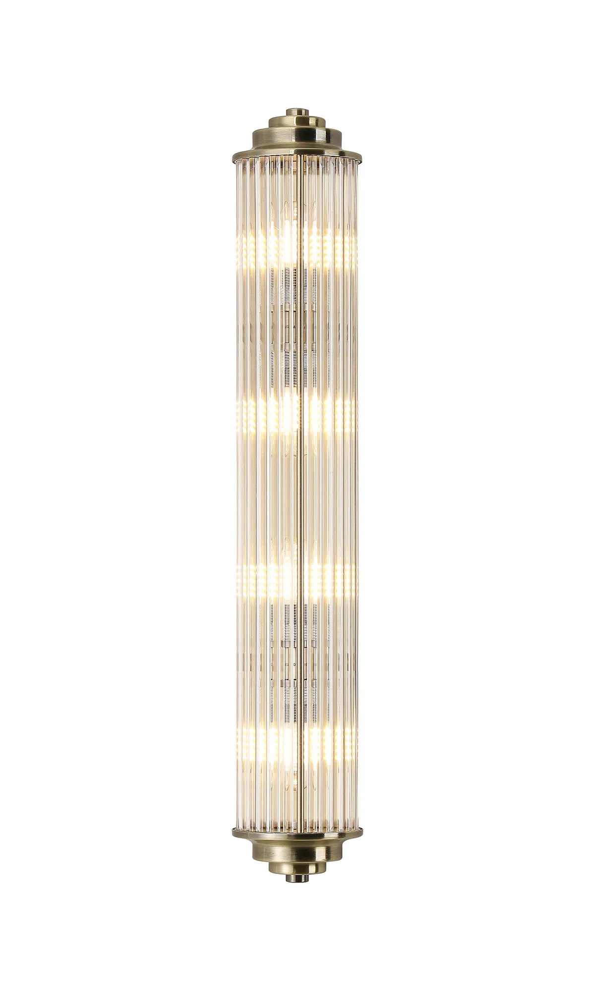 Holborn tall glass rod bathroom wall light in antique brass