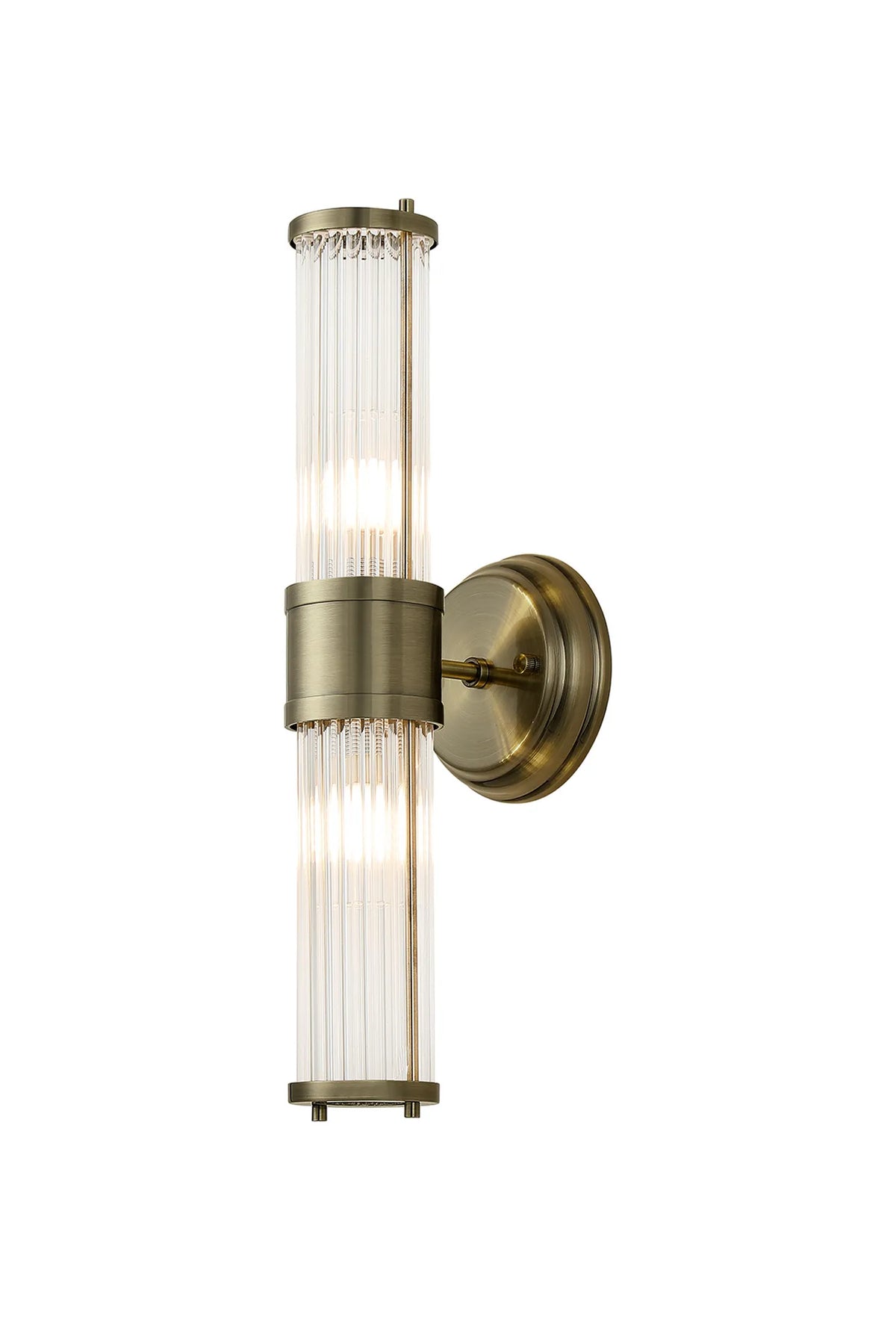 Holborn glass rod up and down bathroom wall light in antique brass