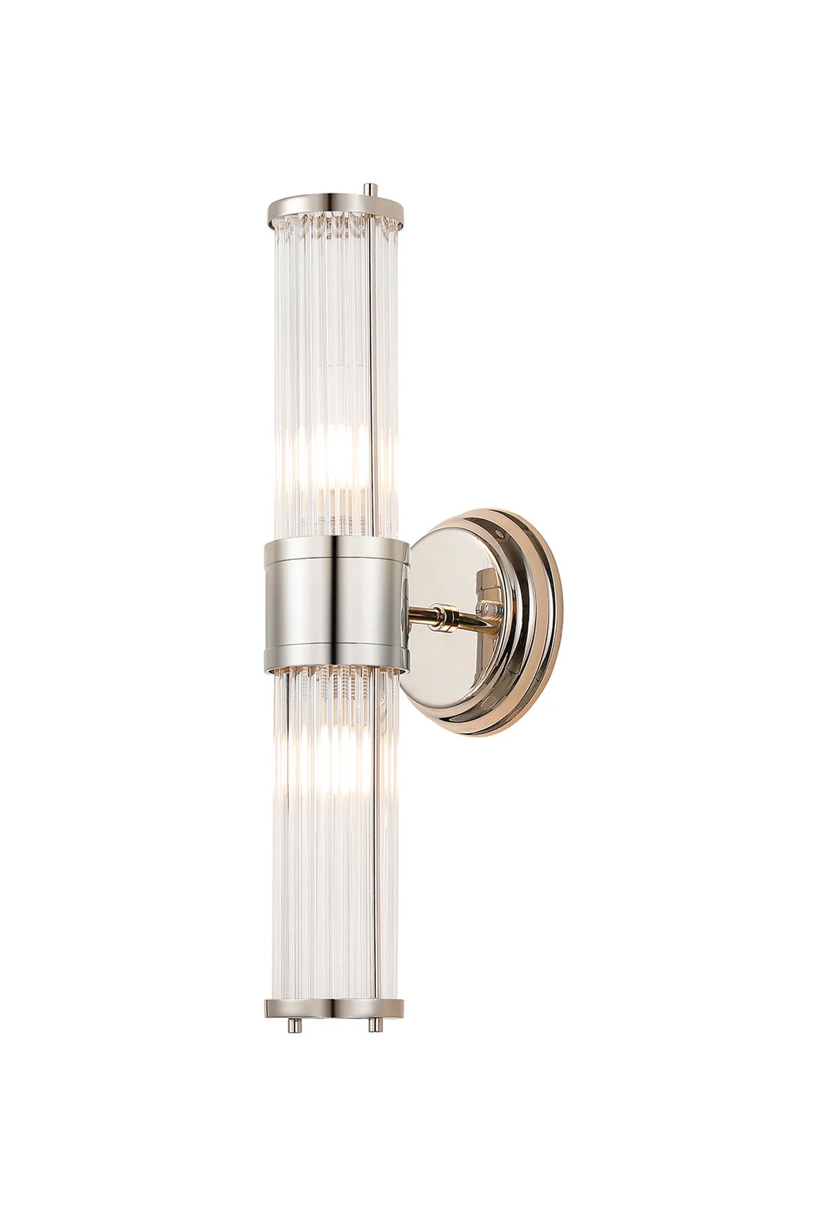 Holborn glass rod up and down bathroom wall light in polished nickel