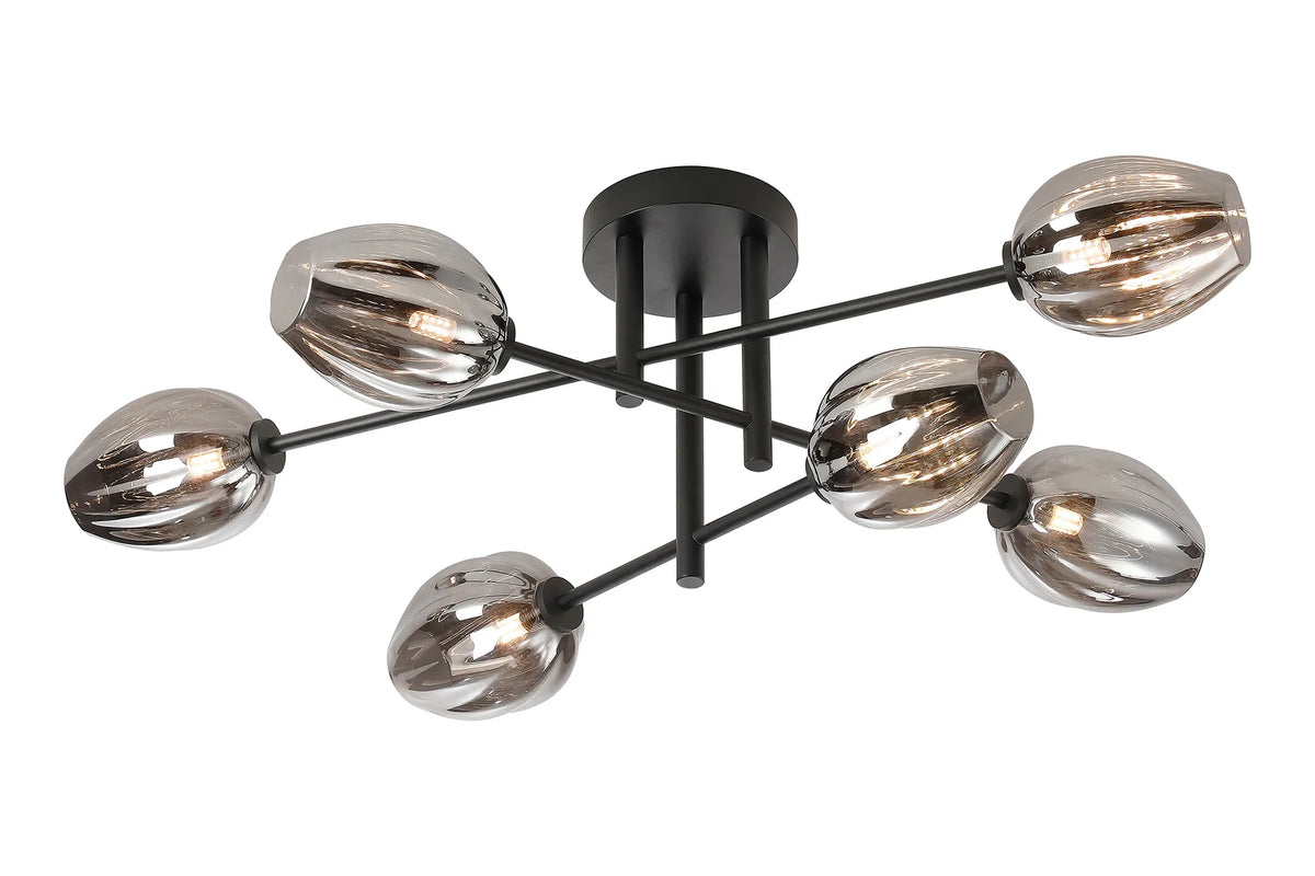 Belsize 6 light IP44 bathroom ceiling light in black with smoke glass