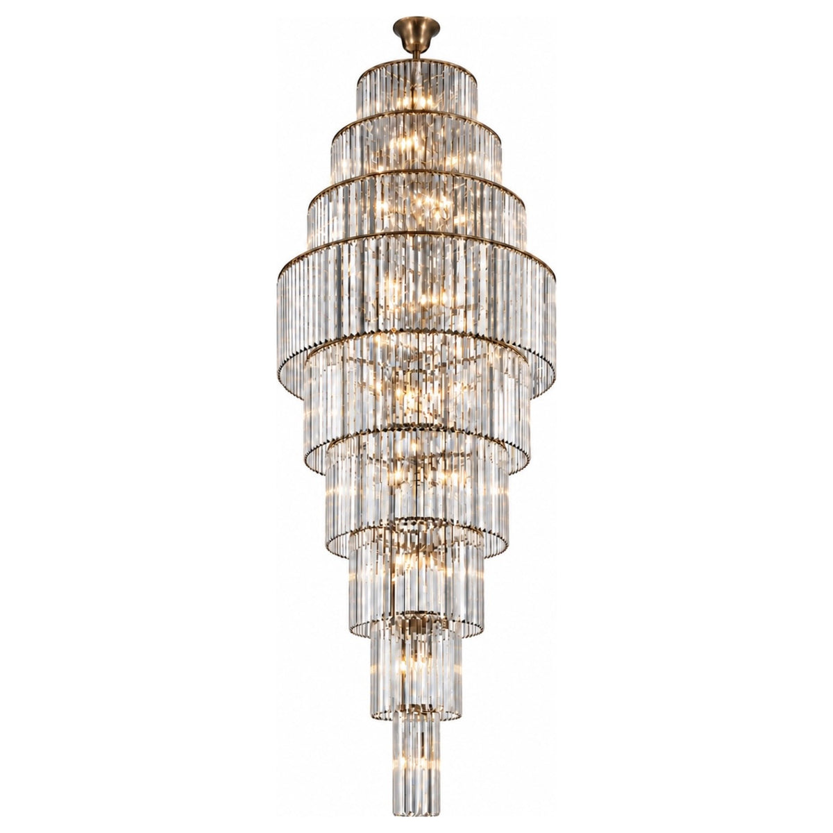 Luxury bespoke tiered crystal chandelier with antique brass frame