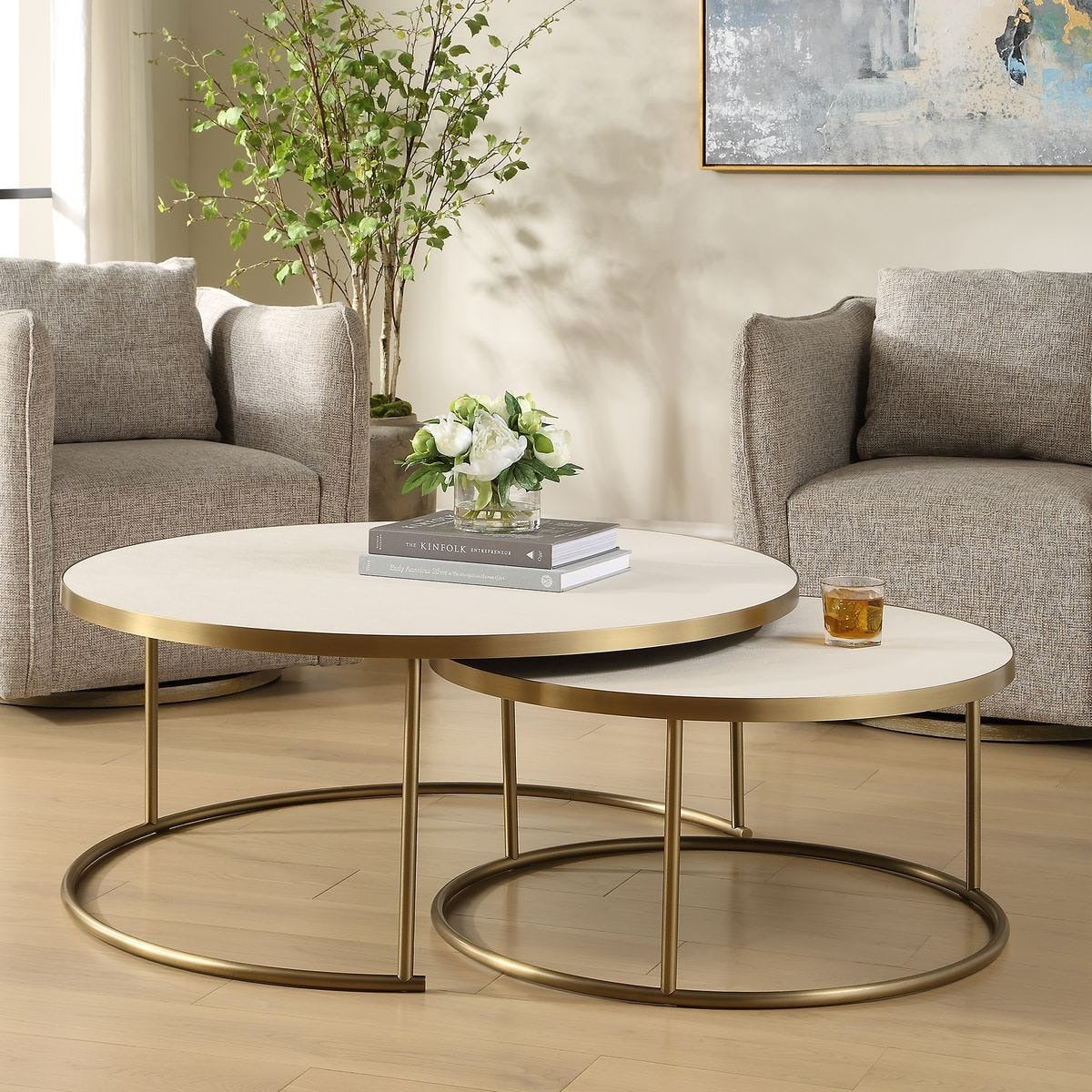 Valentina White Shagreen Nesting Coffee Tables