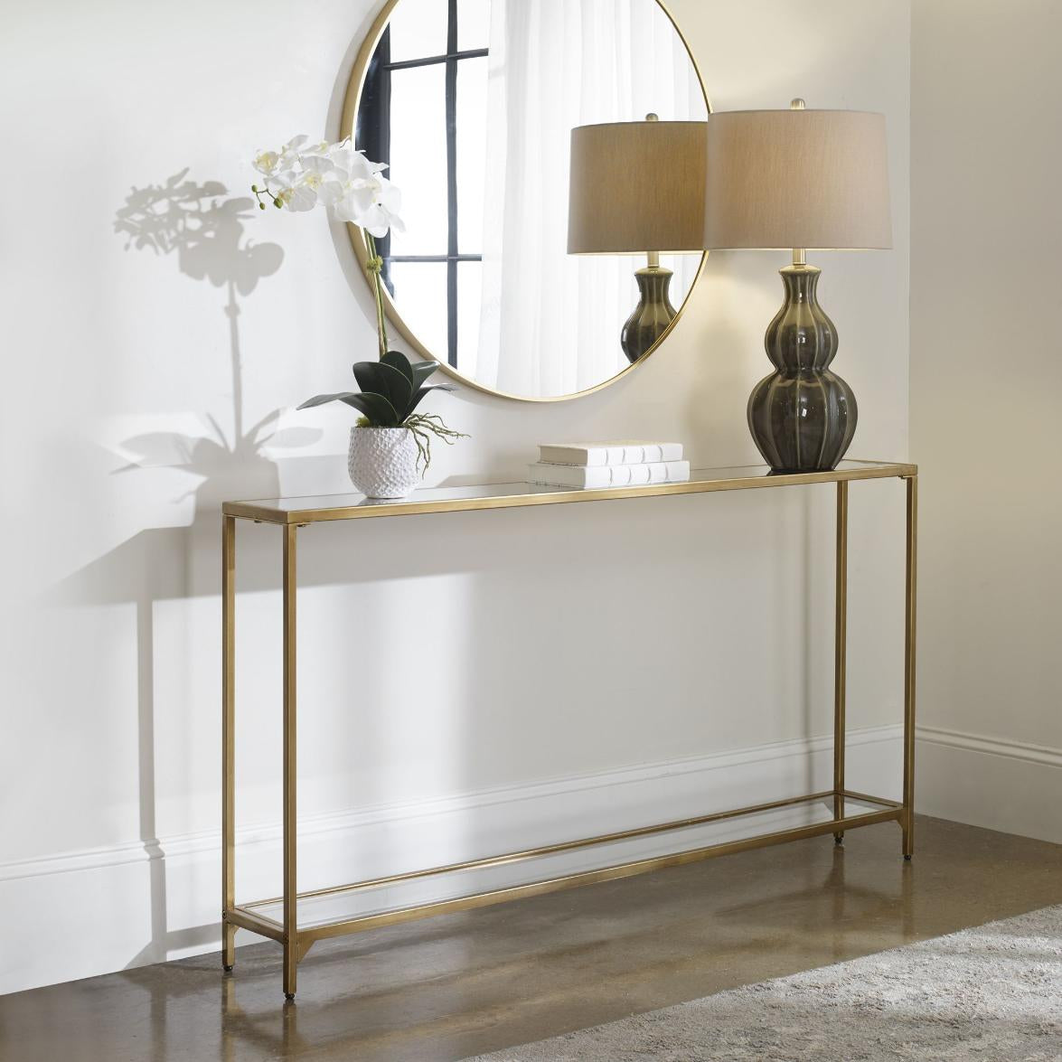 Vesta Slimline Console Gold Finish
