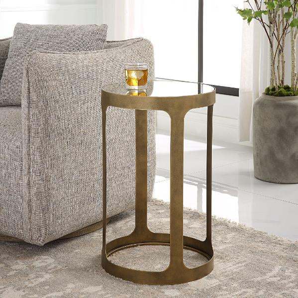 Fano Retro Cutout Side Table Brass & Glass