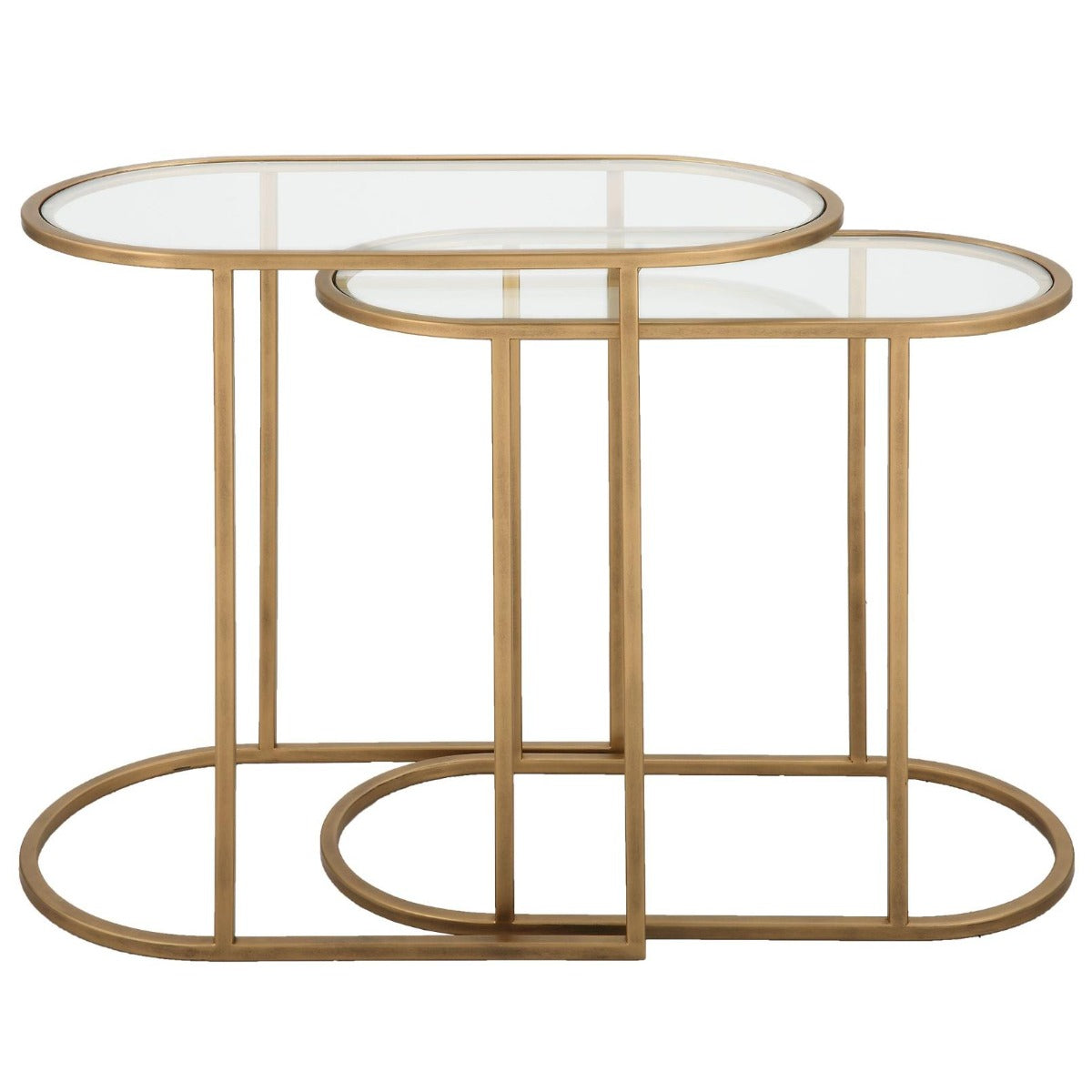 Volterra Slide Nesting Side Tables Brass & Glass