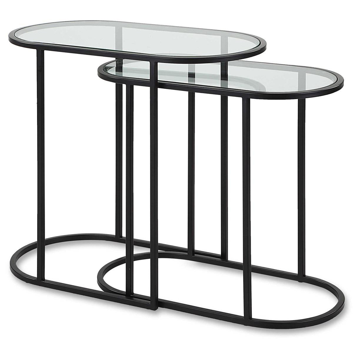 Volterra Slide Nesting Side Tables Black & Glass