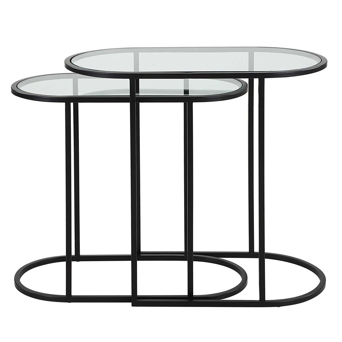 Volterra Slide Nesting Side Tables Black & Glass