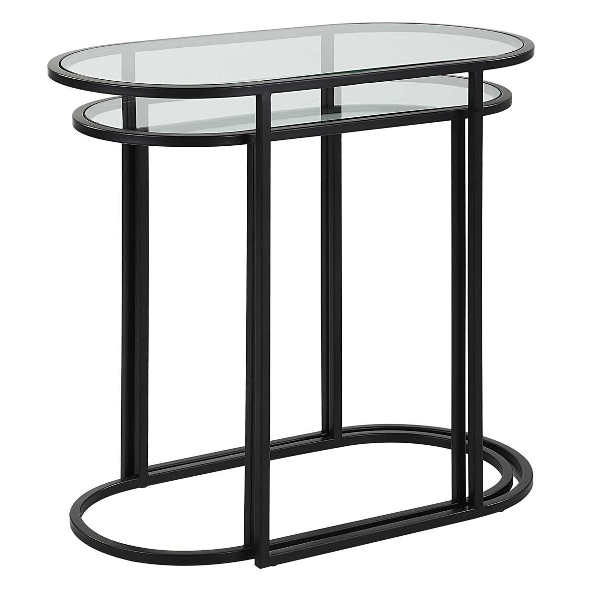 Volterra Slide Nesting Side Tables Black & Glass