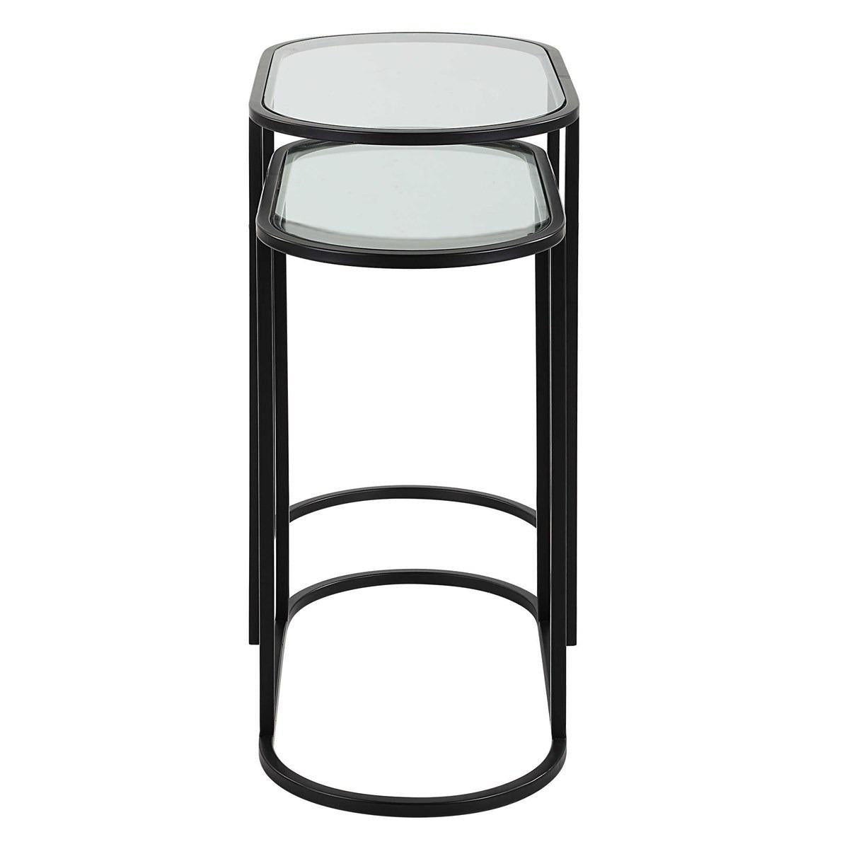 Volterra Slide Nesting Side Tables Black & Glass