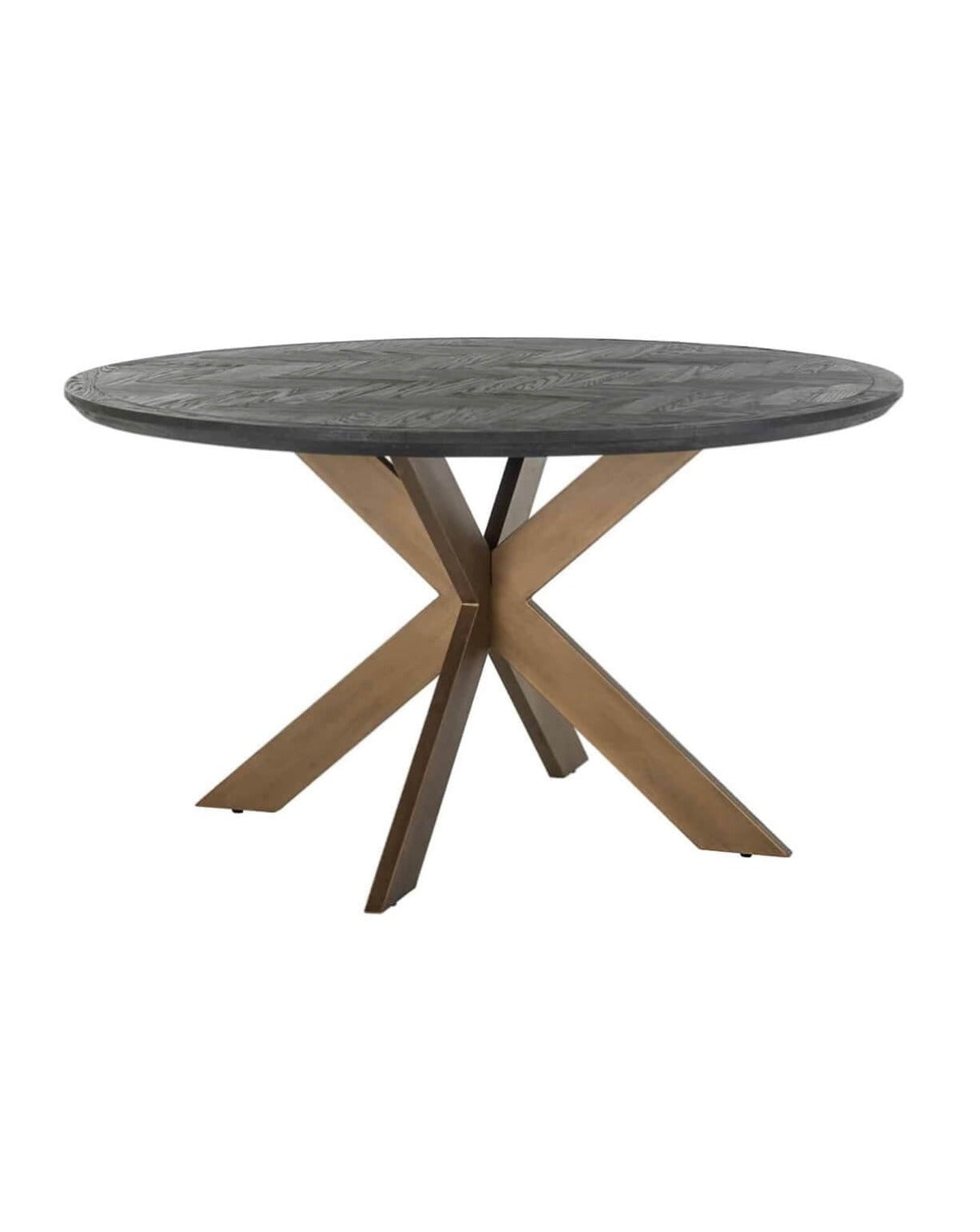 Dream Interiors Round Black Herringbone Brass Dining Table