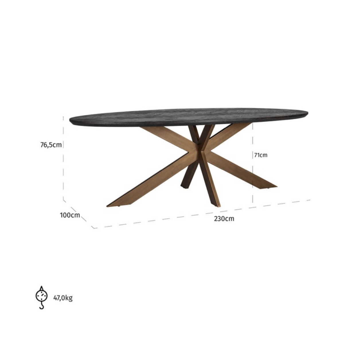 Black Herringbone Brass Dining Table 230