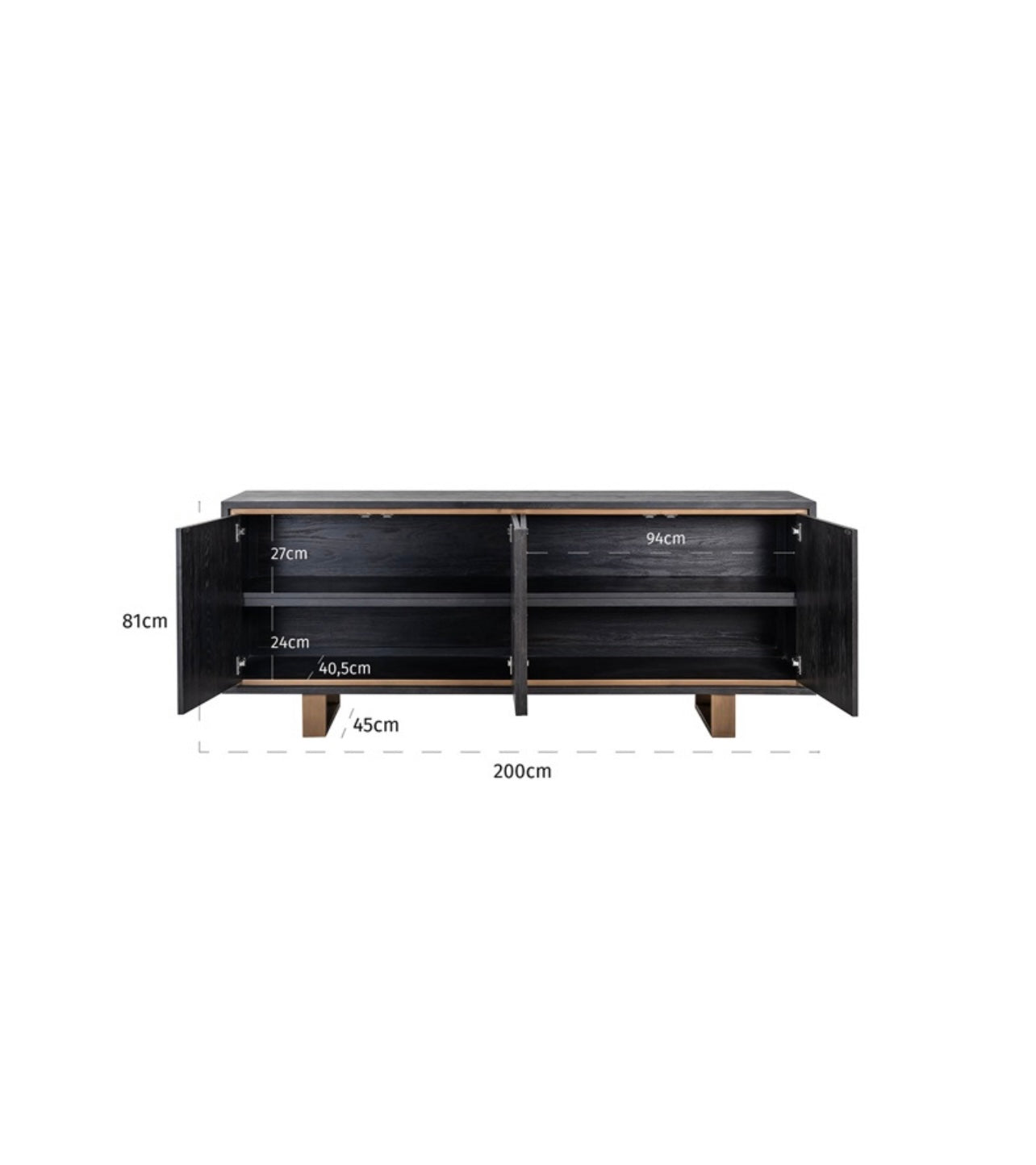 Black Rustic Brass Inlay Sideboard