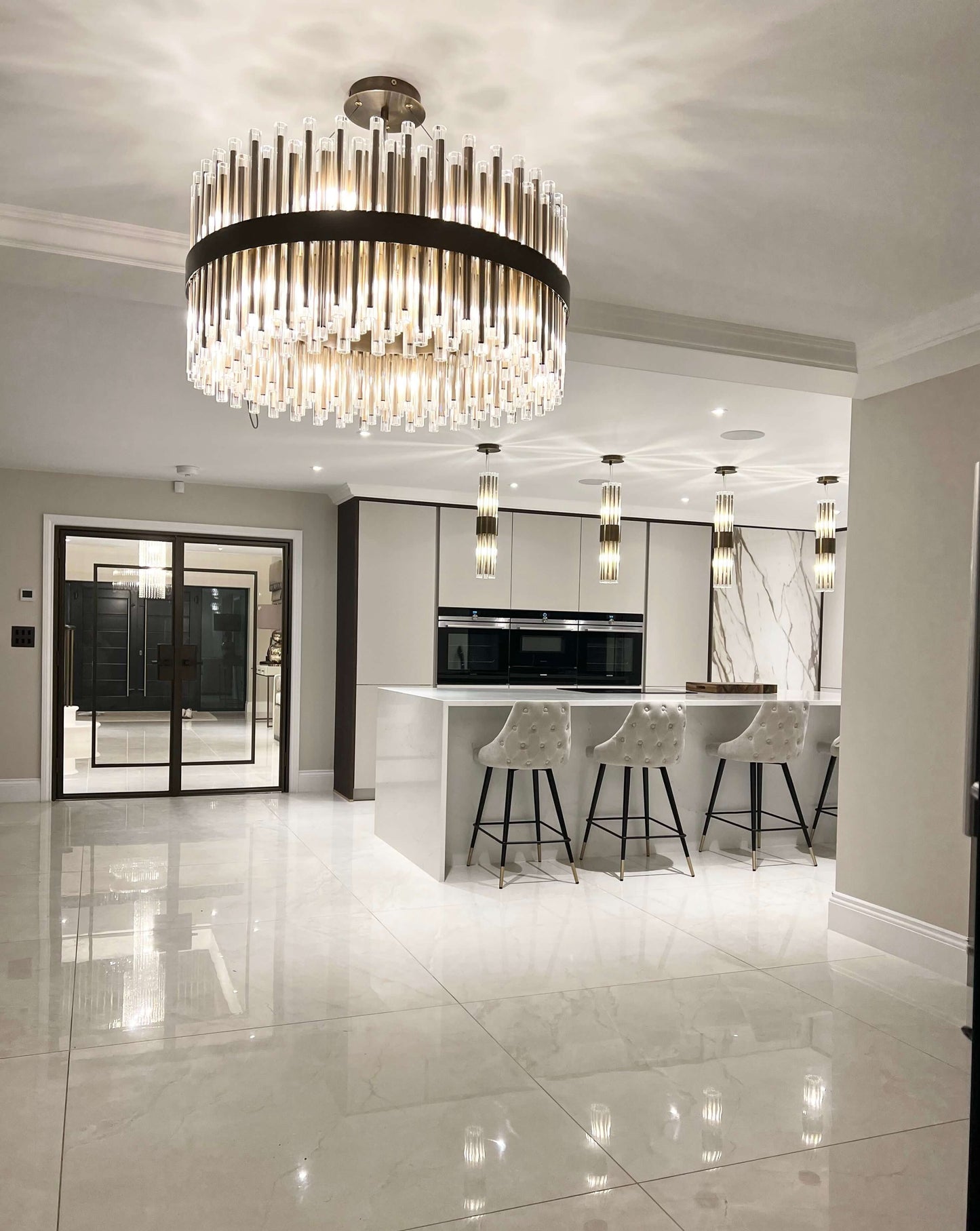 Luxury Large  Antique Brass Glass Chandelier